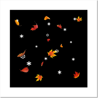 Snow and Leaves Falling From The Sky Posters and Art